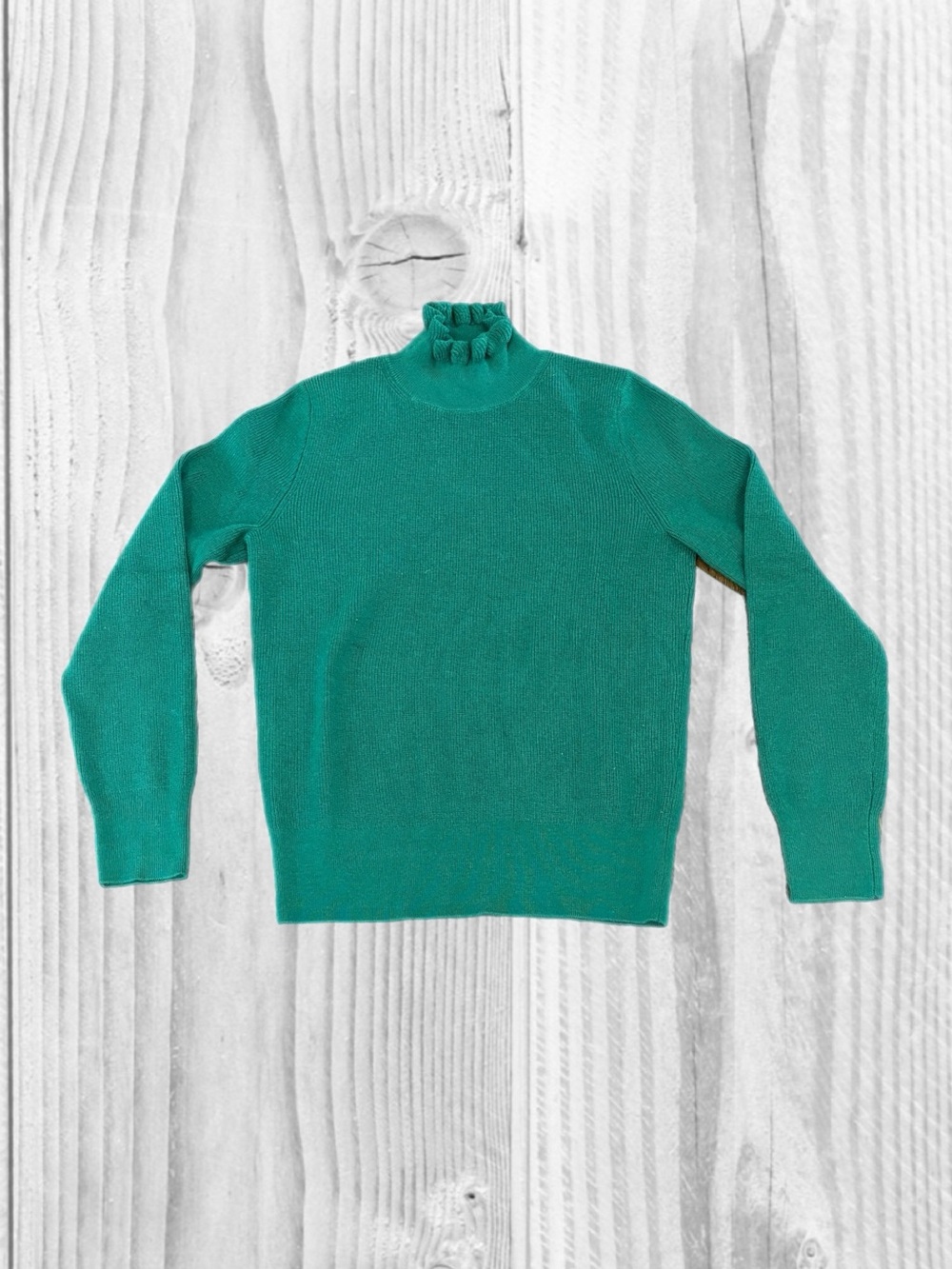 J.Crew Women’s XS Green Ruffle Turtleneck Sweater Long Sleeve